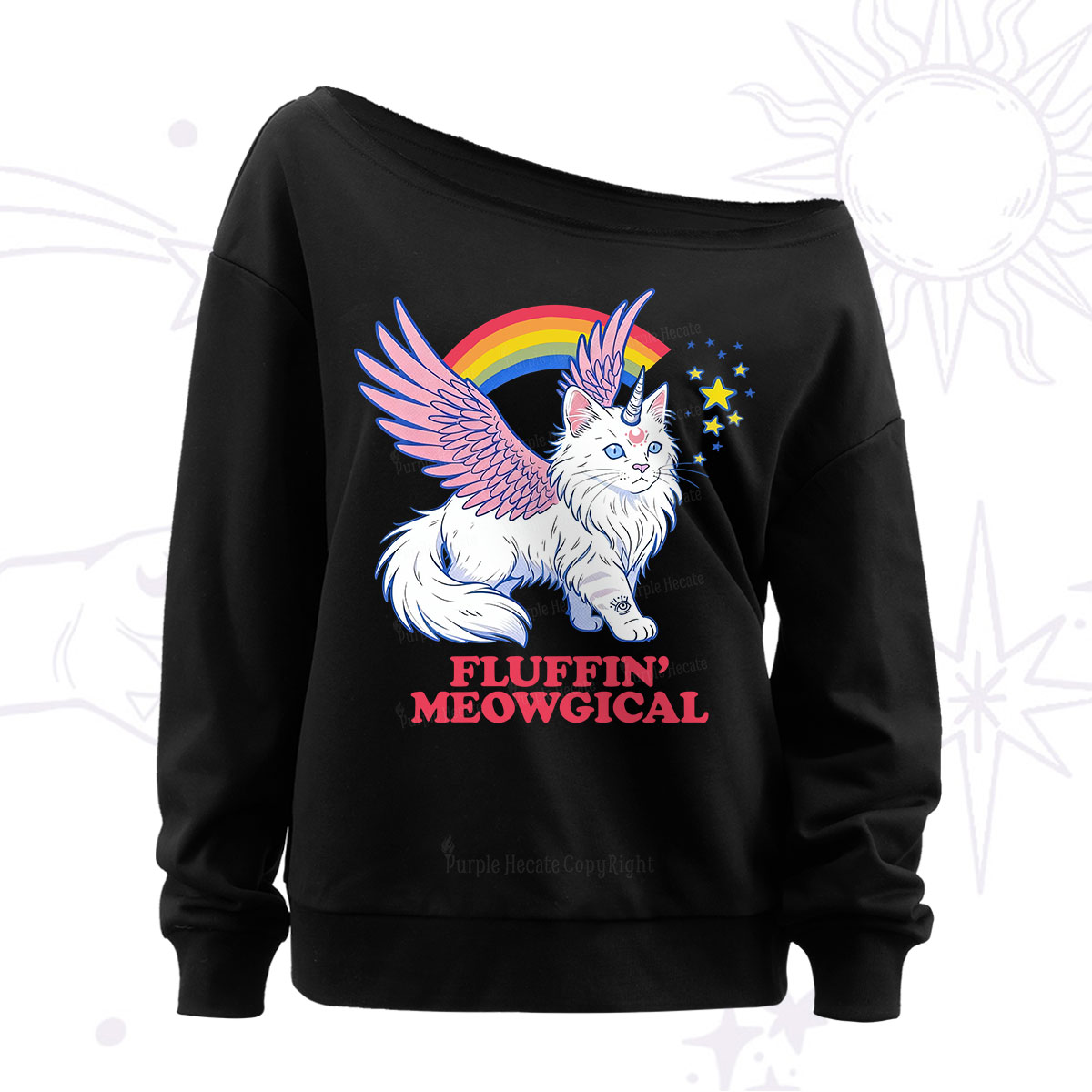 Purplehecate Fluffin Meowgical Off The Shoulder Sweatshirt