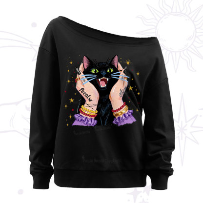 Purplehecate Feral Cat Magic Off The Shoulder Sweatshirt