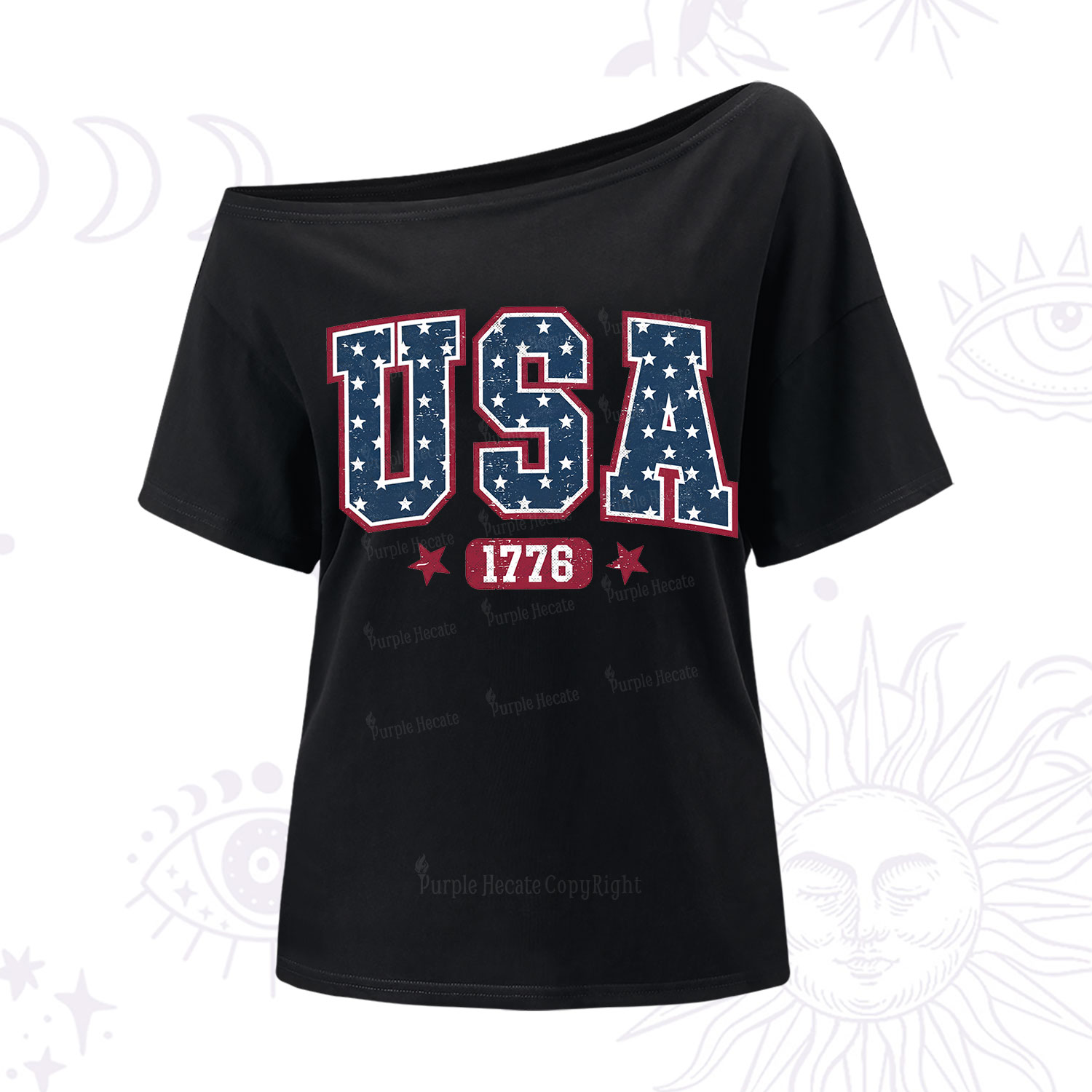 Purplehecate Retro USA 1776 One Shoulder T-Shirt