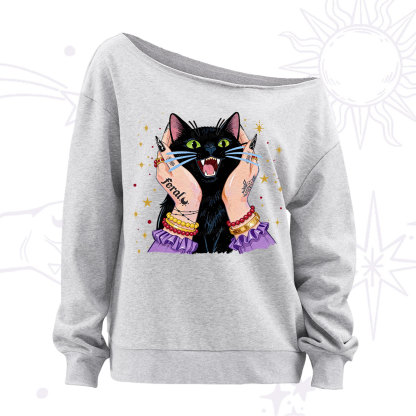 Purplehecate Feral Cat Magic Off The Shoulder Sweatshirt