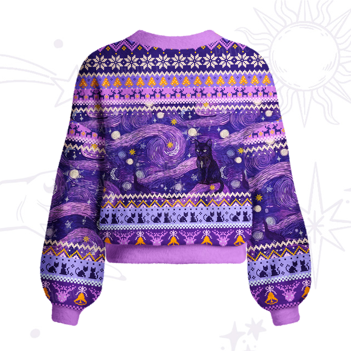 Purplehecate Mystic Cat Beneath the Cosmic Veil Cardigan Sweaters