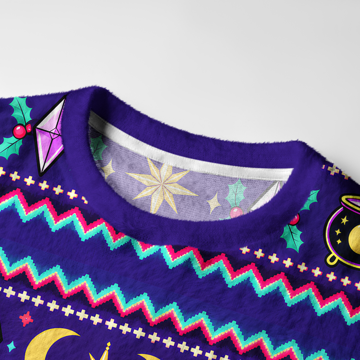 Purplehecate Black Cat Decorating the Christmas Tree Fuzzy Ugly Sweatshirt