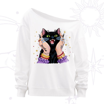Purplehecate Feral Cat Magic Off The Shoulder Sweatshirt