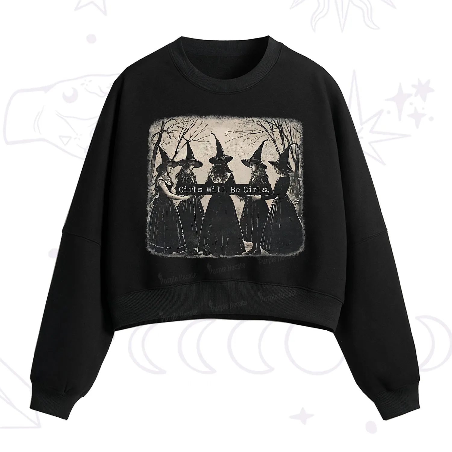 Purplehecate Girls Will Be Girls Witch Fleece Cropped Sweatshirt