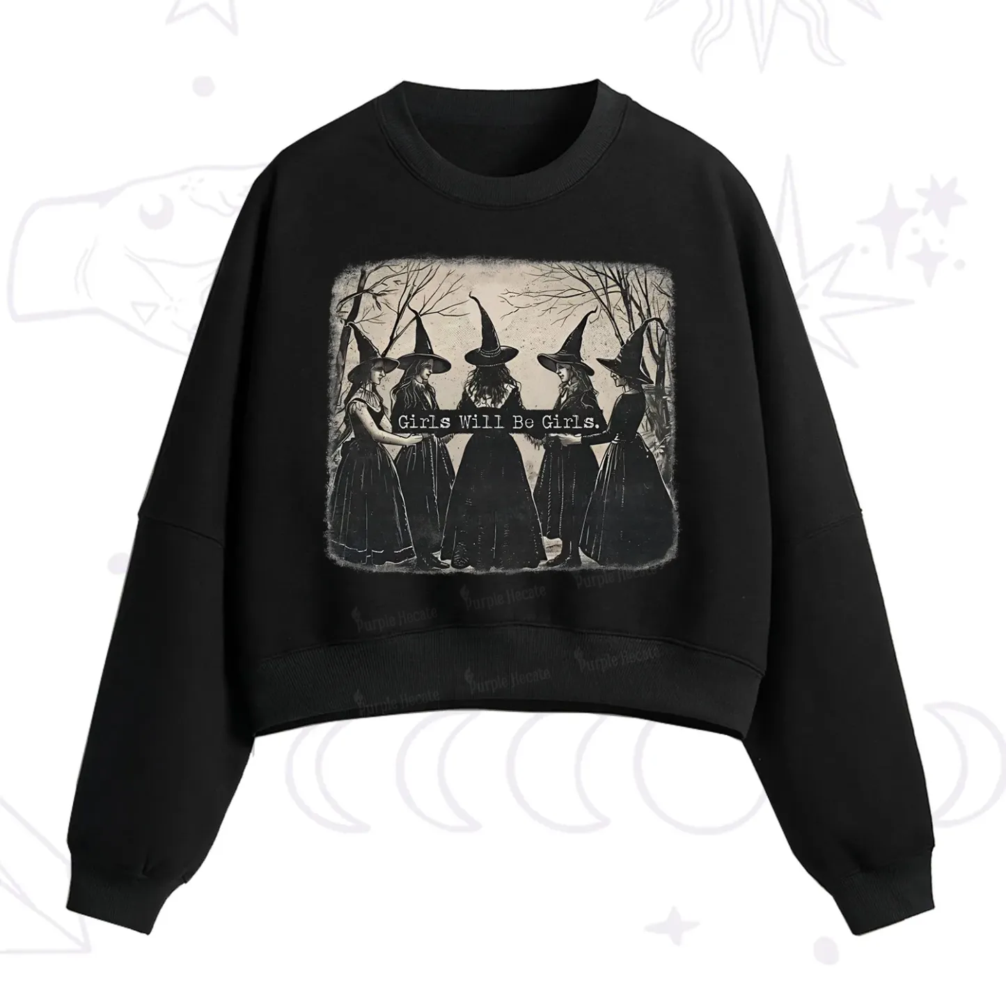 Purplehecate Girls Will Be Girls Witch Fleece Cropped Sweatshirt
