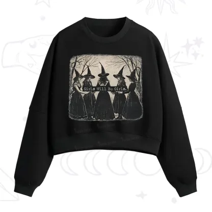 Purplehecate Girls Will Be Girls Witch Fleece Cropped Sweatshirt