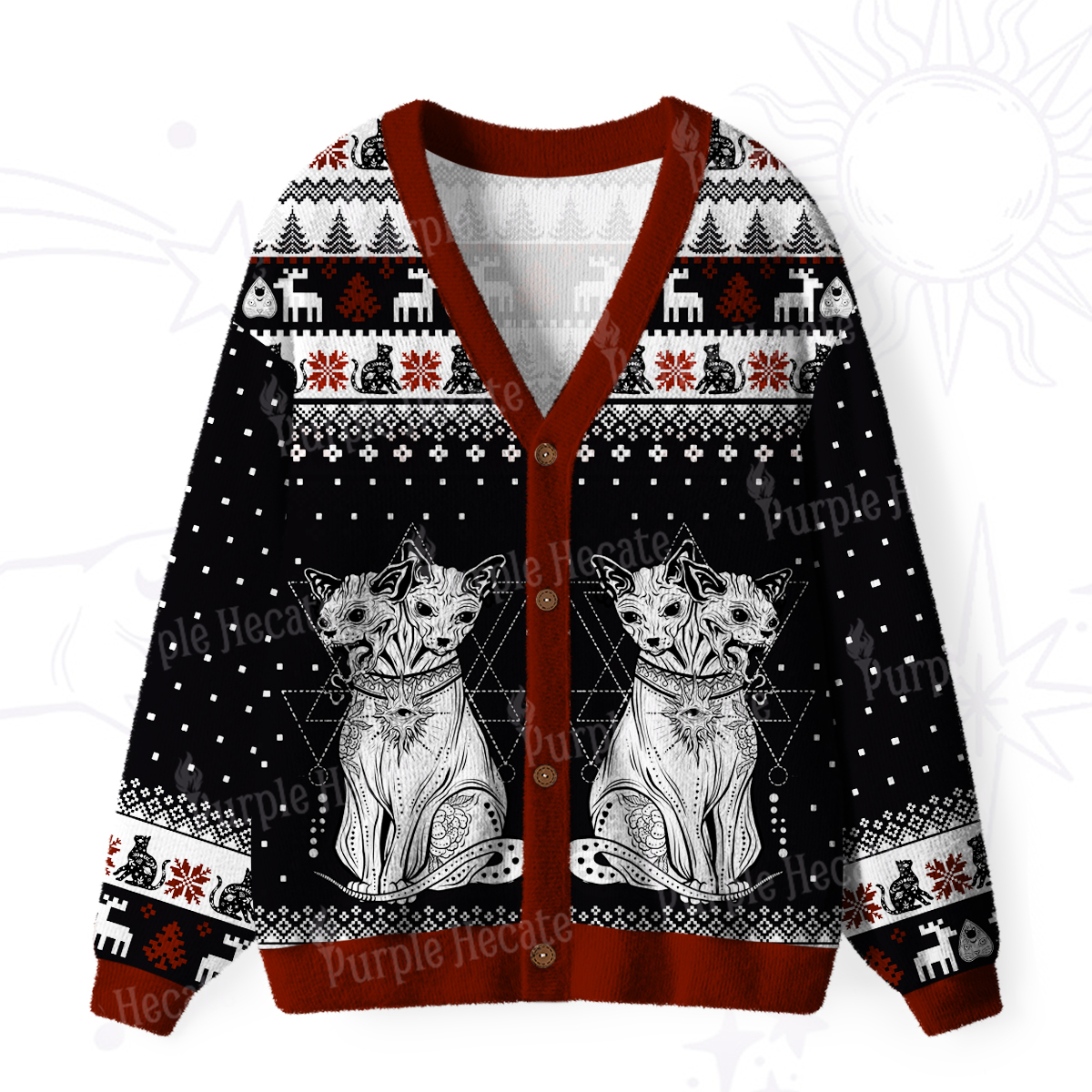 Purplehecate The Cat Goddess Bastet Ugly Cardigan Sweaters
