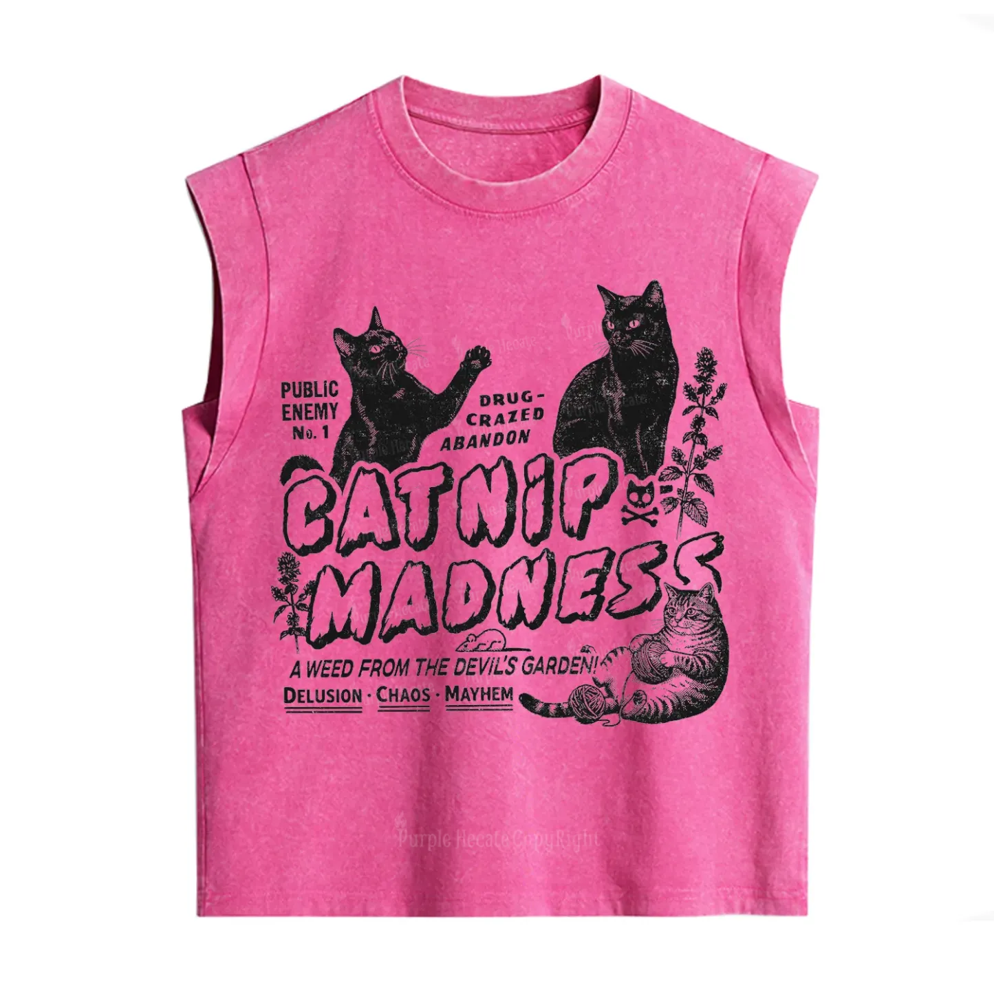 Purplehecate Catnip Madness Cute Cat Vintage Washed Tank