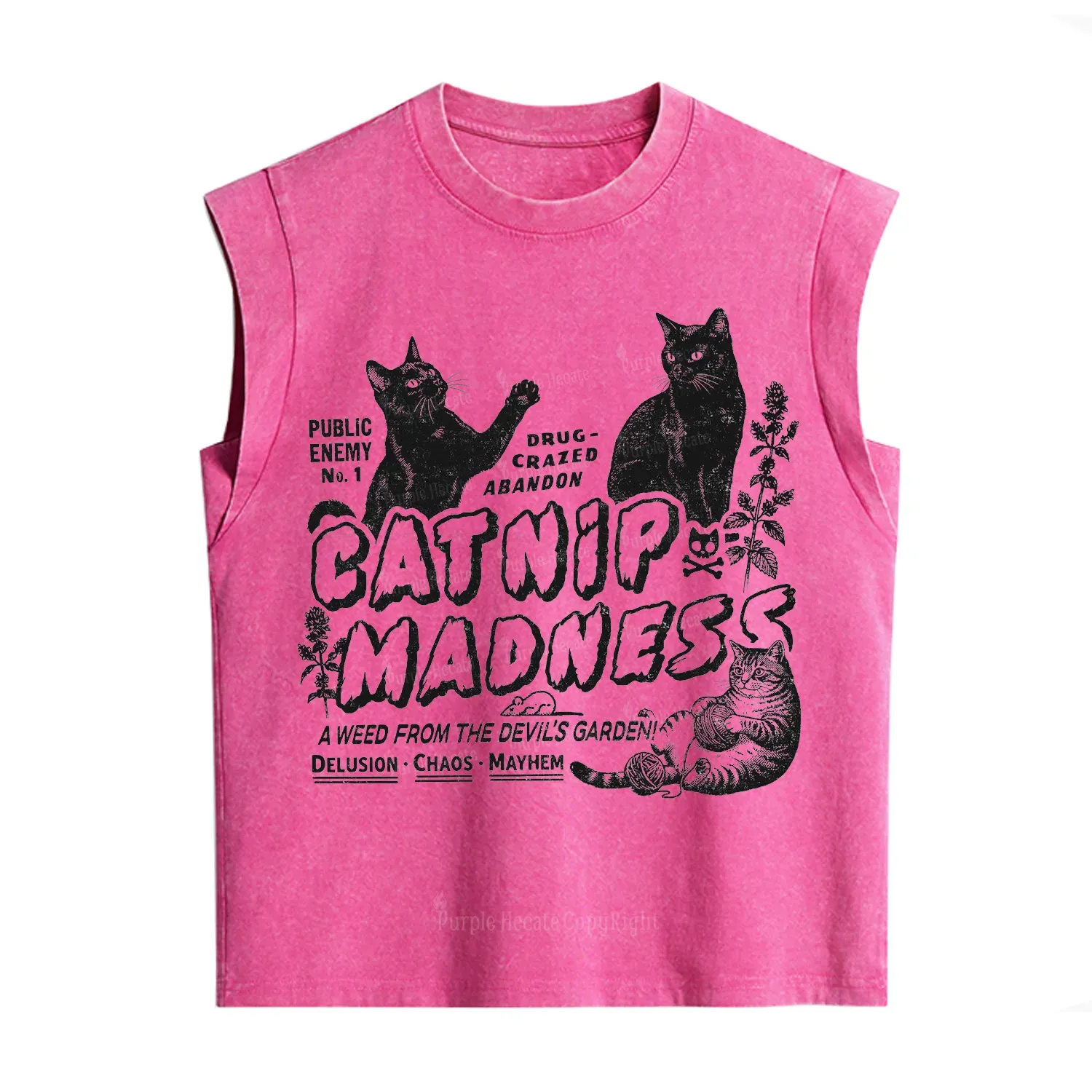 Purplehecate Catnip Madness Cute Cat Vintage Washed Tank
