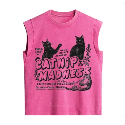 Purplehecate Catnip Madness Cute Cat Vintage Washed Tank