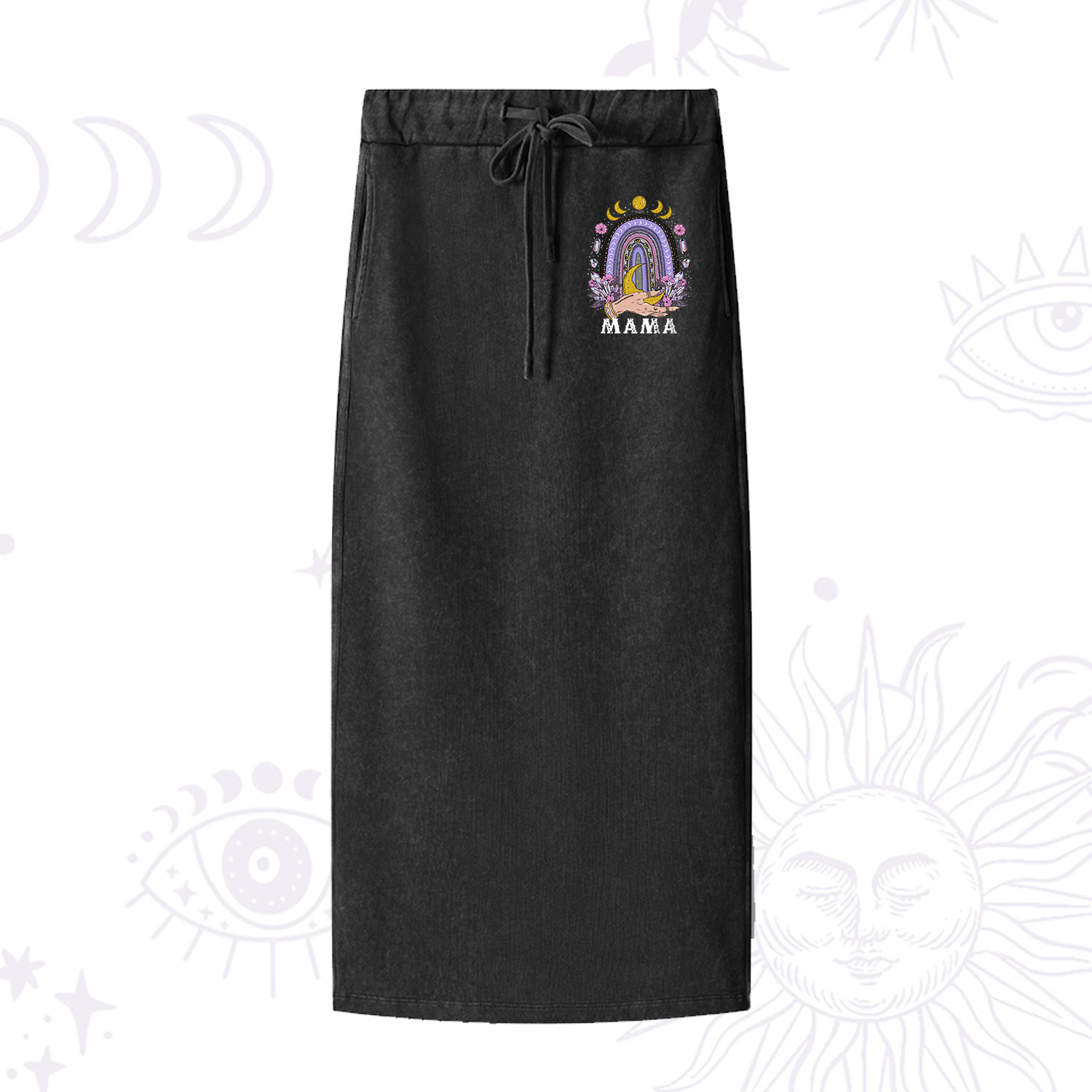 Purplehecate Gothic Mama Rainbow Washed Drawstring Long Skirt