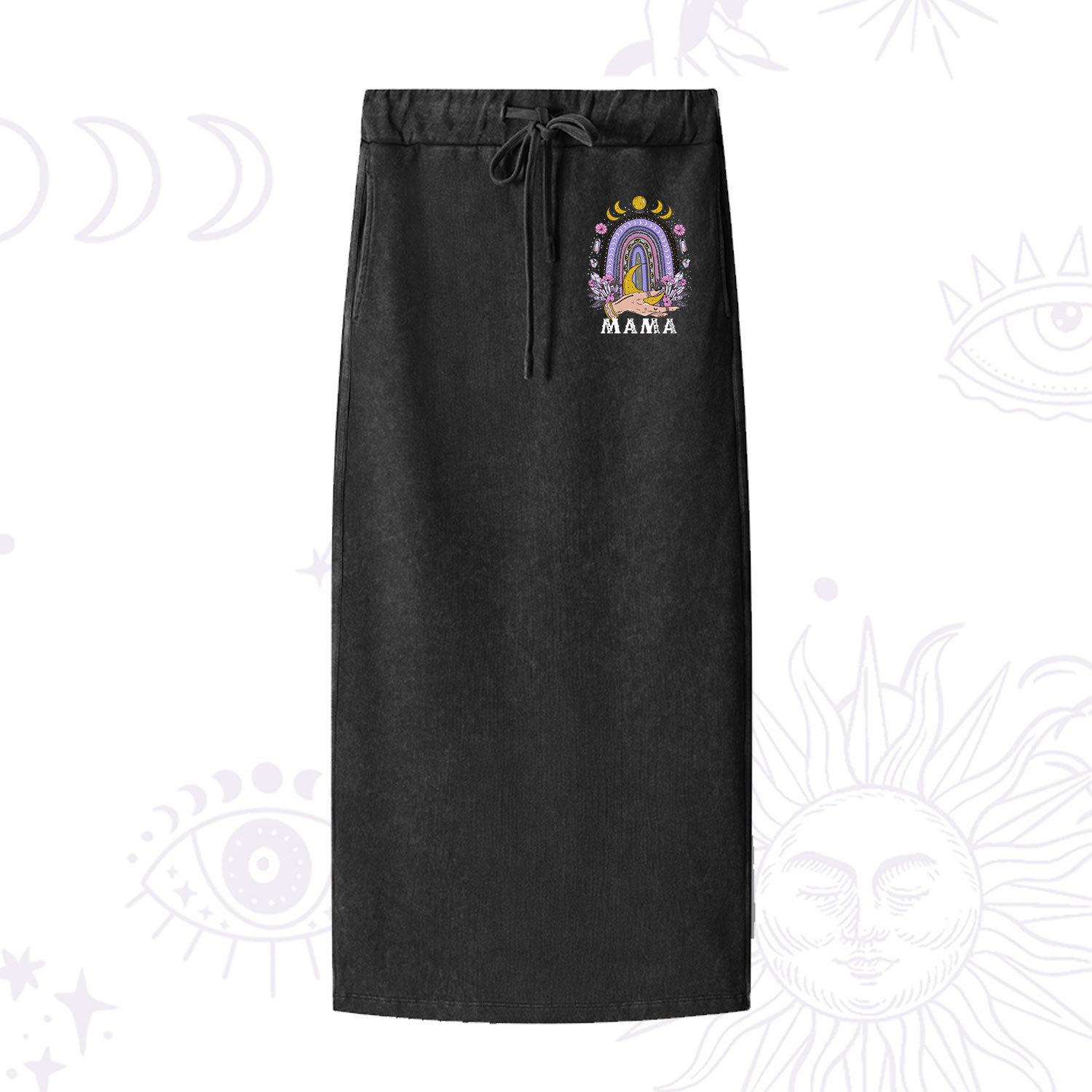 Purplehecate Gothic Mama Rainbow Washed Drawstring Long Skirt