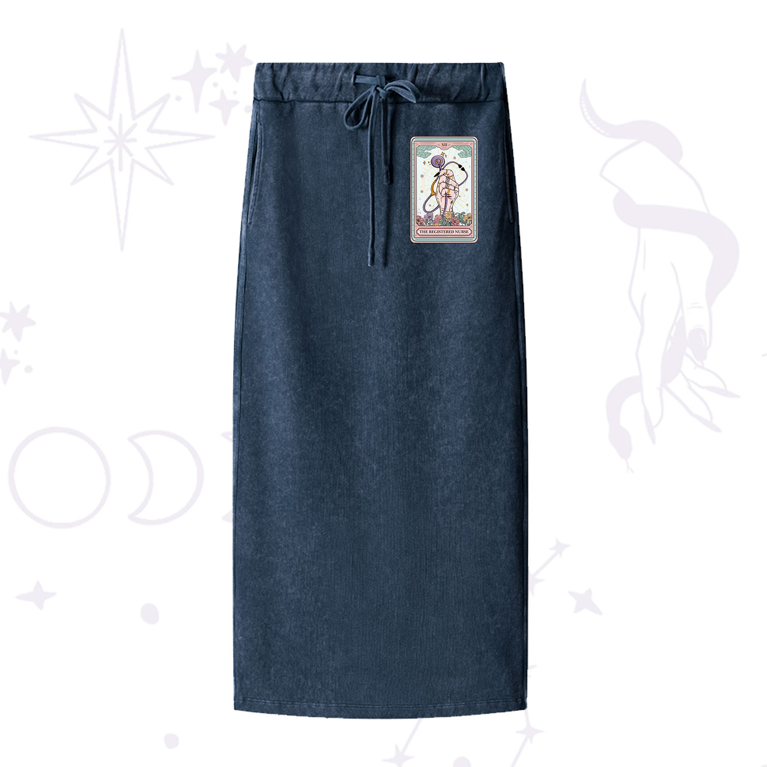 Purplehecate The Registered Nurse Tarot Card Washed Drawstring Long Skirt