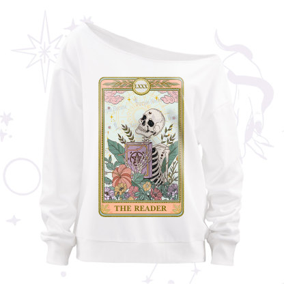 Purplehecate The Reader Occult Tarot Skeleton Off The Shoulder Sweatshirt