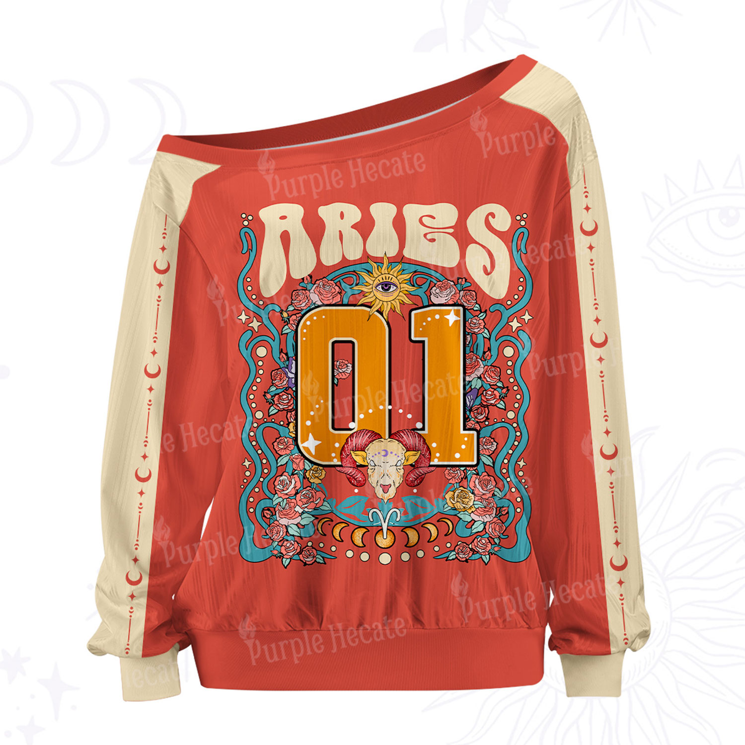 Purplehecate Aries Spirit Zodiac Off The Shoulder Graphic Jersey