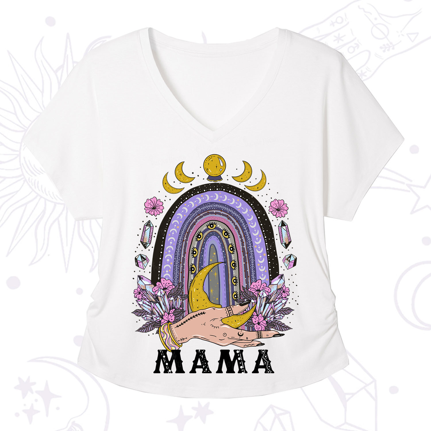 Purplehecate Gothic Mama Rainbow V-Neck T-Shirt