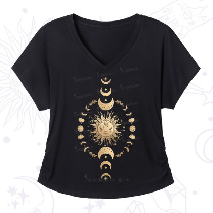 Purplehecate Celestial Sun & Moon Phases V-Neck T-Shirt