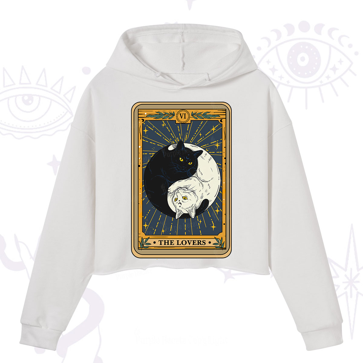 Purplehecate The Lovers Cat Tarot Crop Hoodie