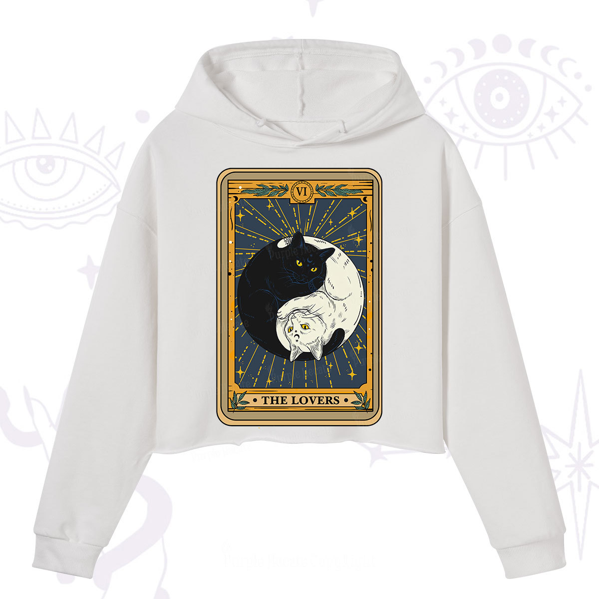 Purplehecate The Lovers Cat Tarot Crop Hoodie