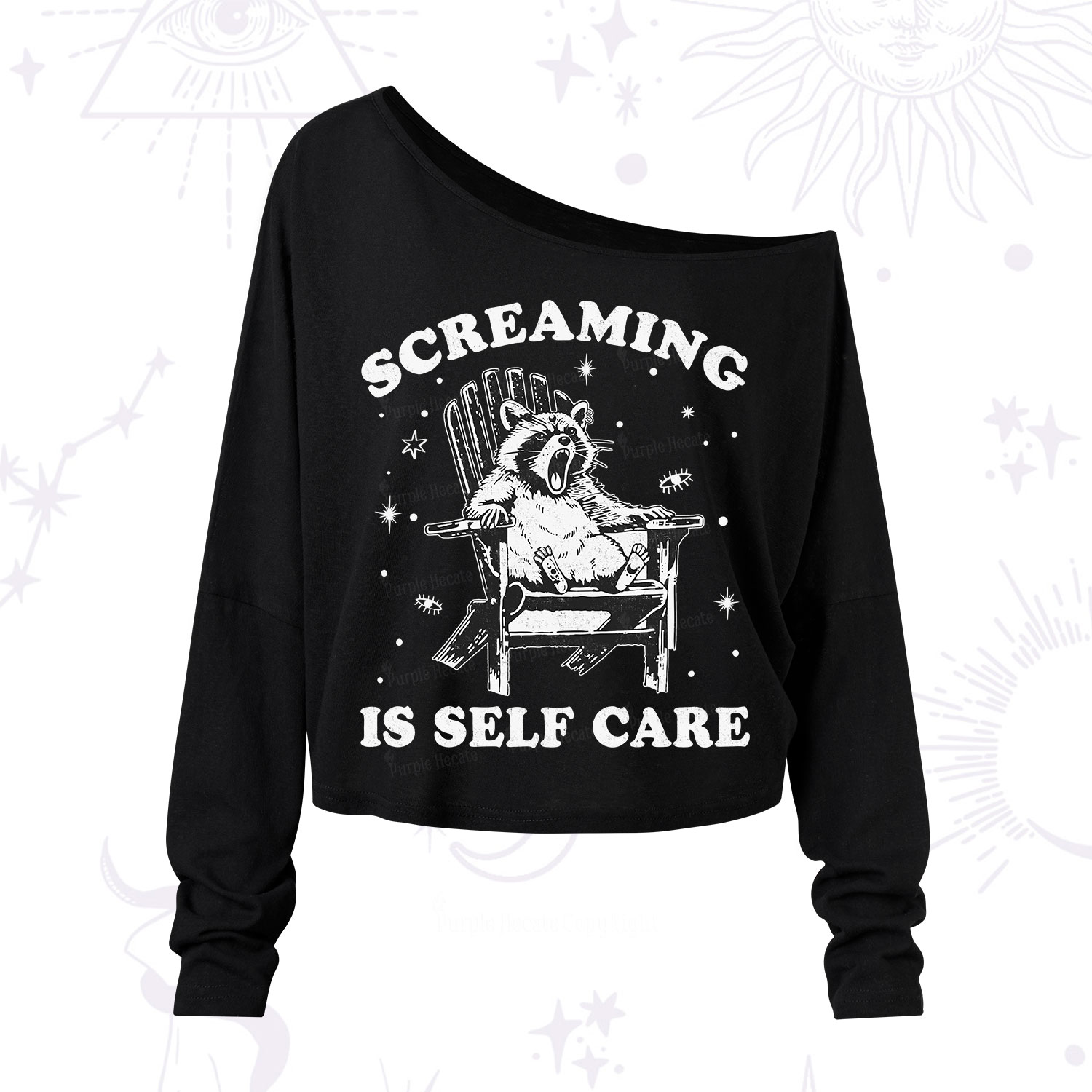 Purplehecate Screaming is Self Care One Shoulder Long Sleeve Shirt