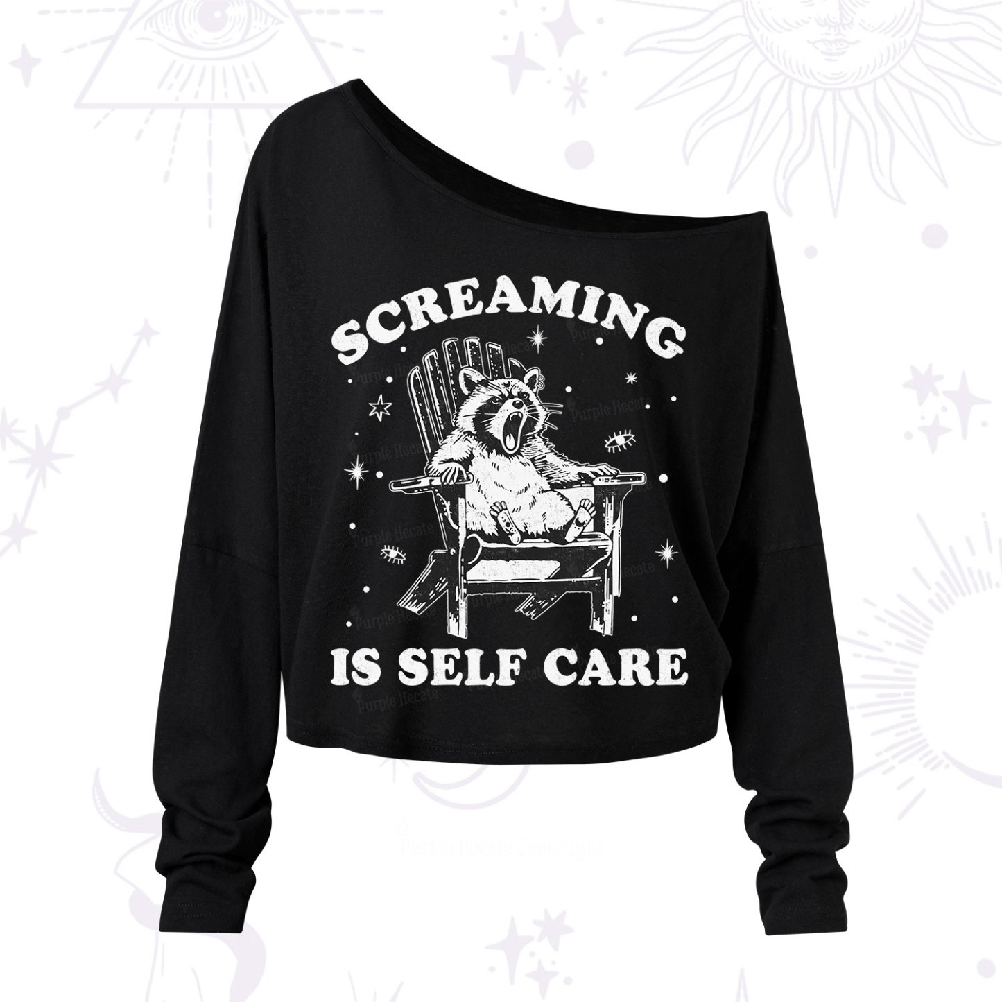 Purplehecate Screaming is Self Care One Shoulder Long Sleeve Shirt