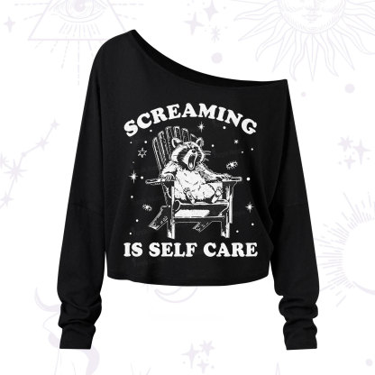 Purplehecate Screaming is Self Care One Shoulder Long Sleeve Shirt