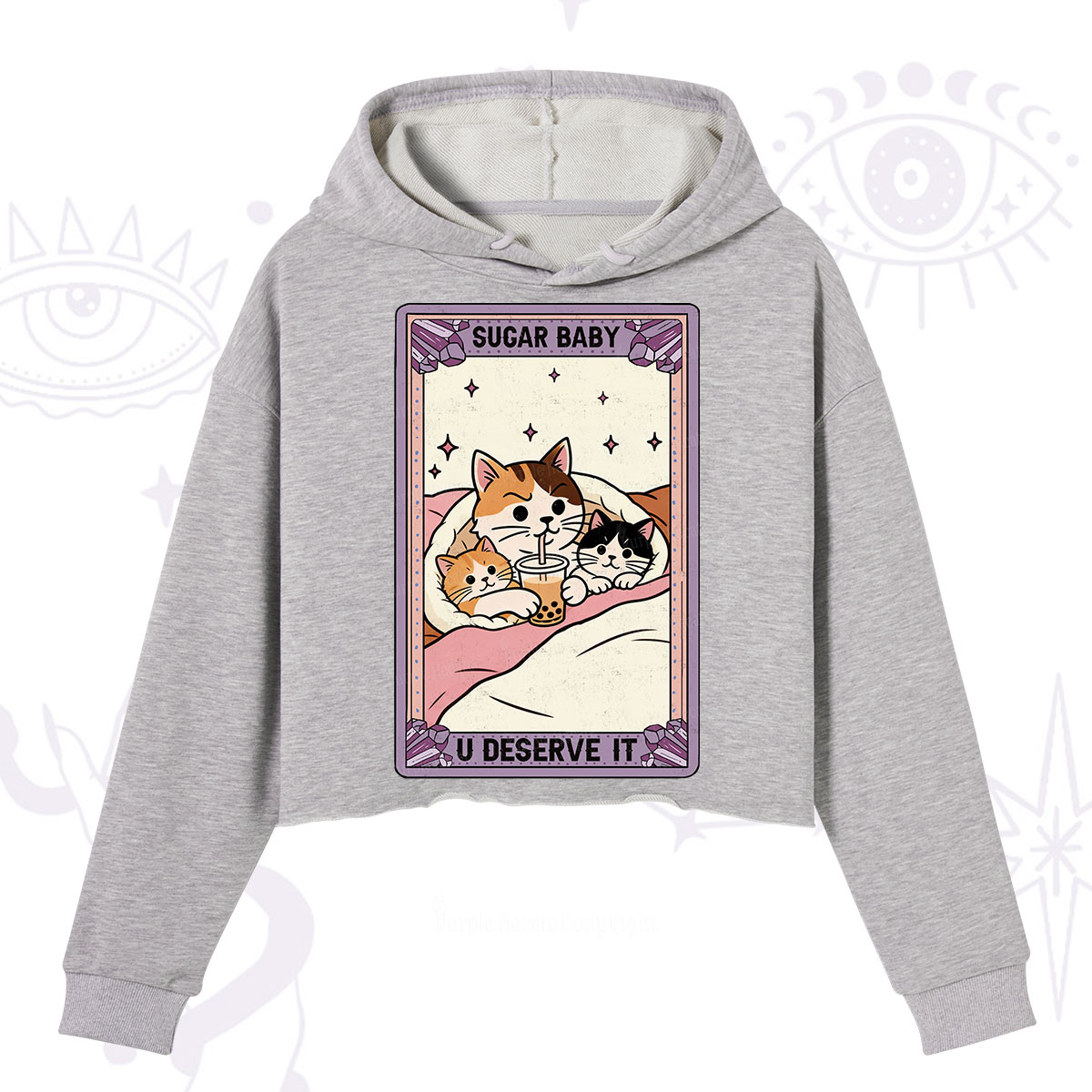 Purplehecate The Sugar Baby Cat Tarot Crop Hoodie