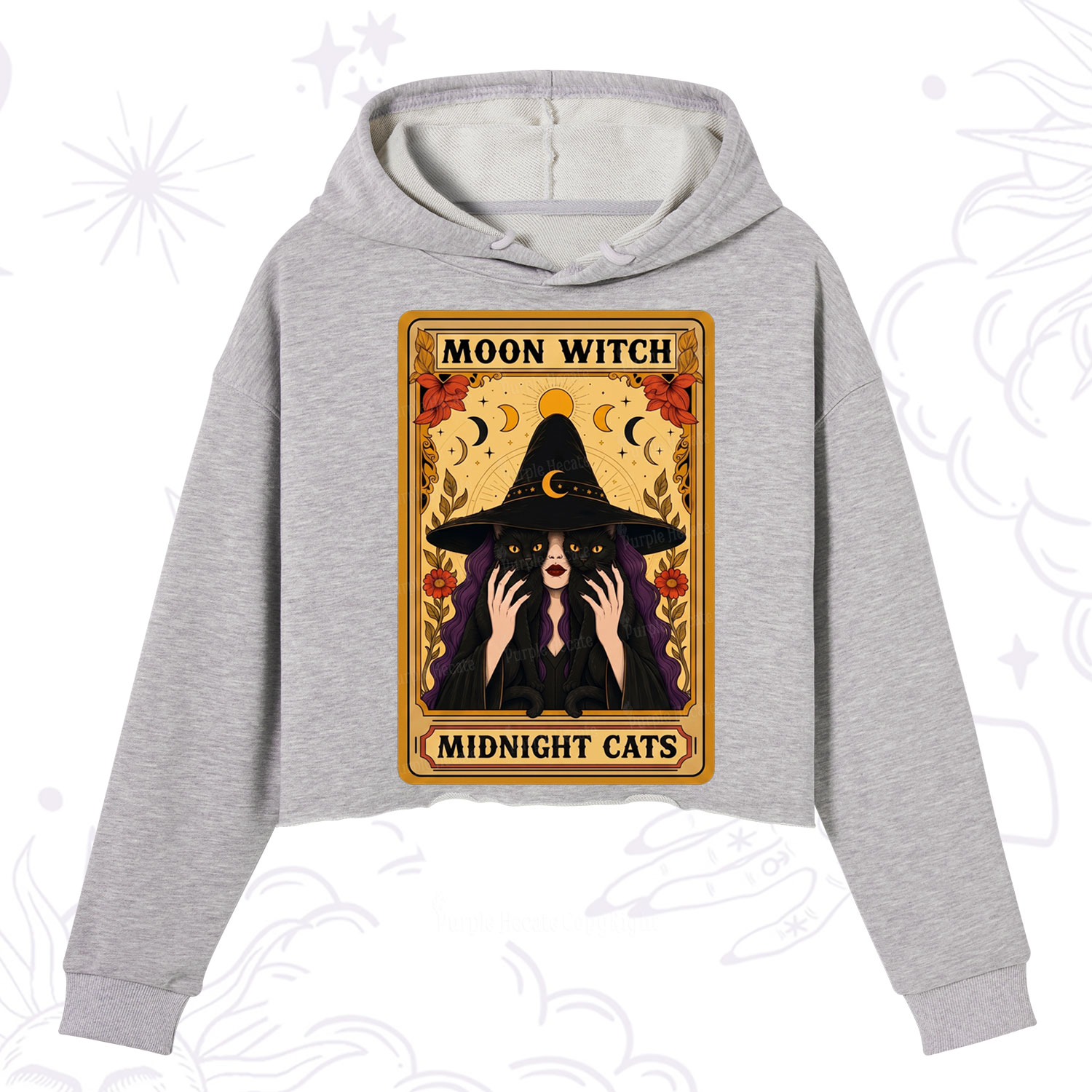 Purplehecate The Moon Witch Midnight Cats Oracle Card Crop Hoodie