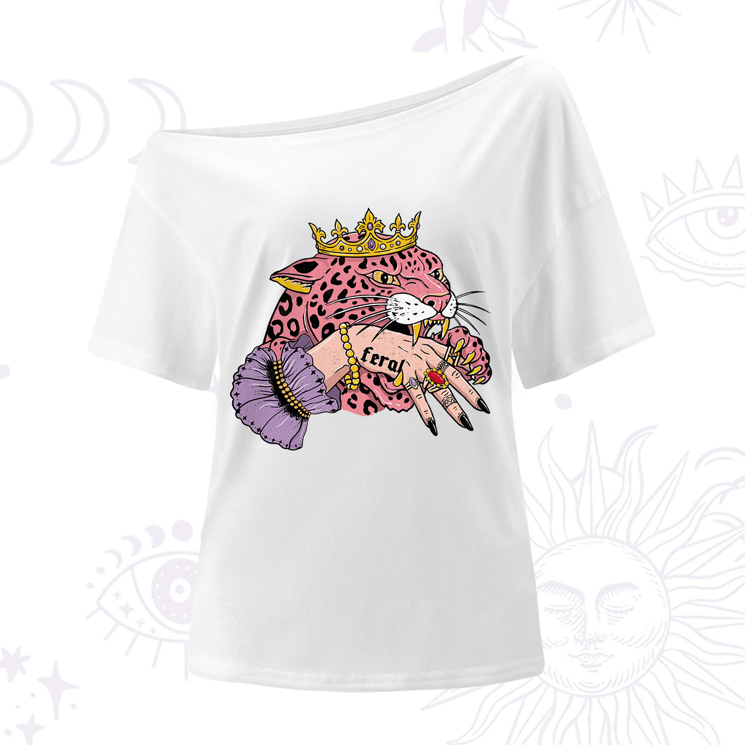 Purplehecate Feral Queen Pink Leopard One Shoulder T-Shirt