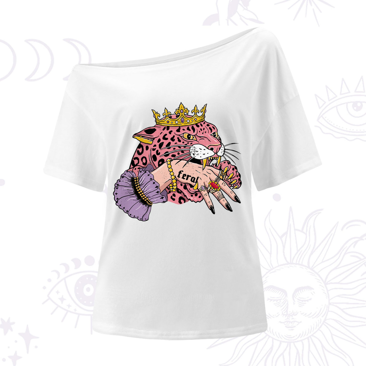 Purplehecate Feral Queen Pink Leopard One Shoulder T-Shirt