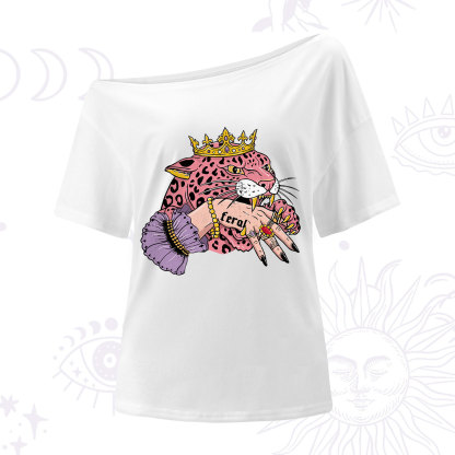 Purplehecate Feral Queen Pink Leopard One Shoulder T-Shirt