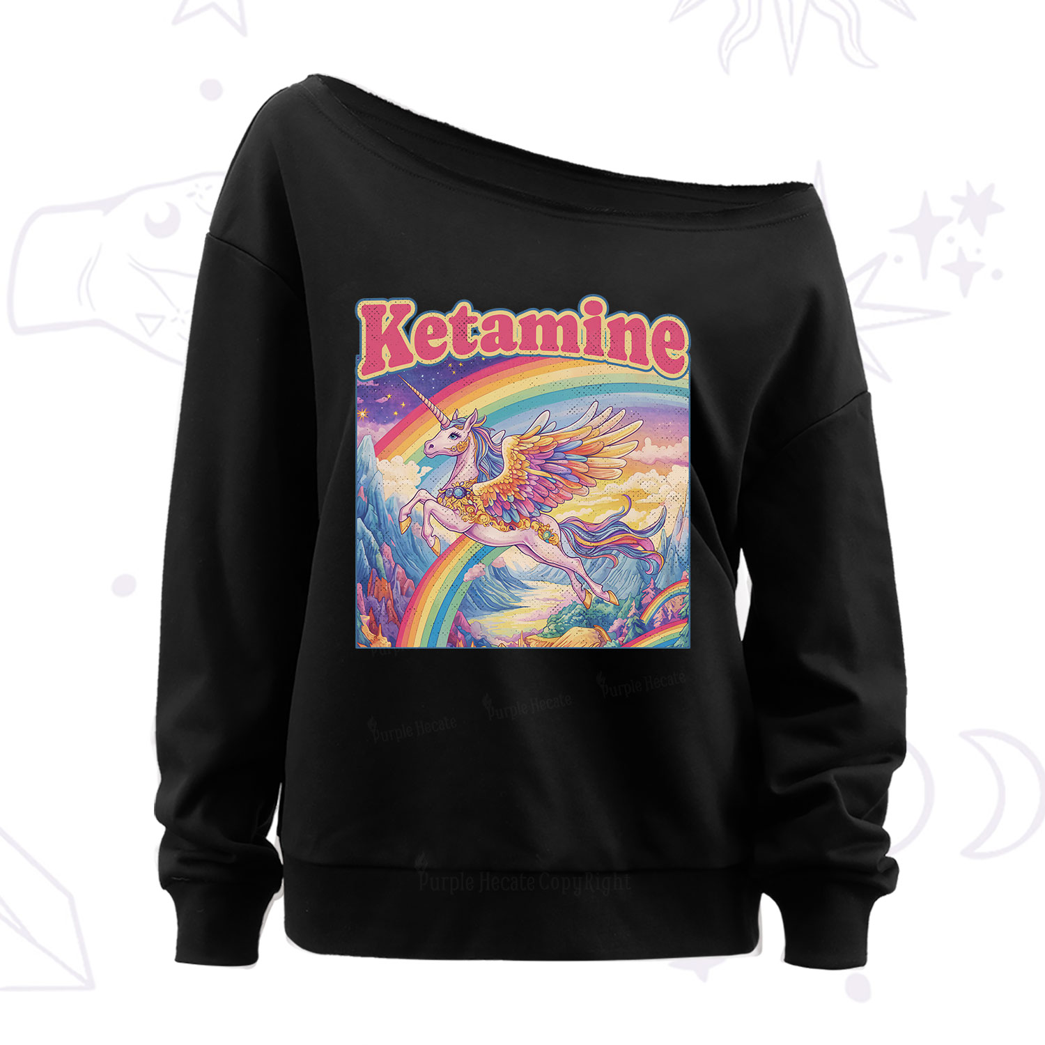 Purplehecate Ketamine Rainbow Unicorn Off The Shoulder Sweatshirt