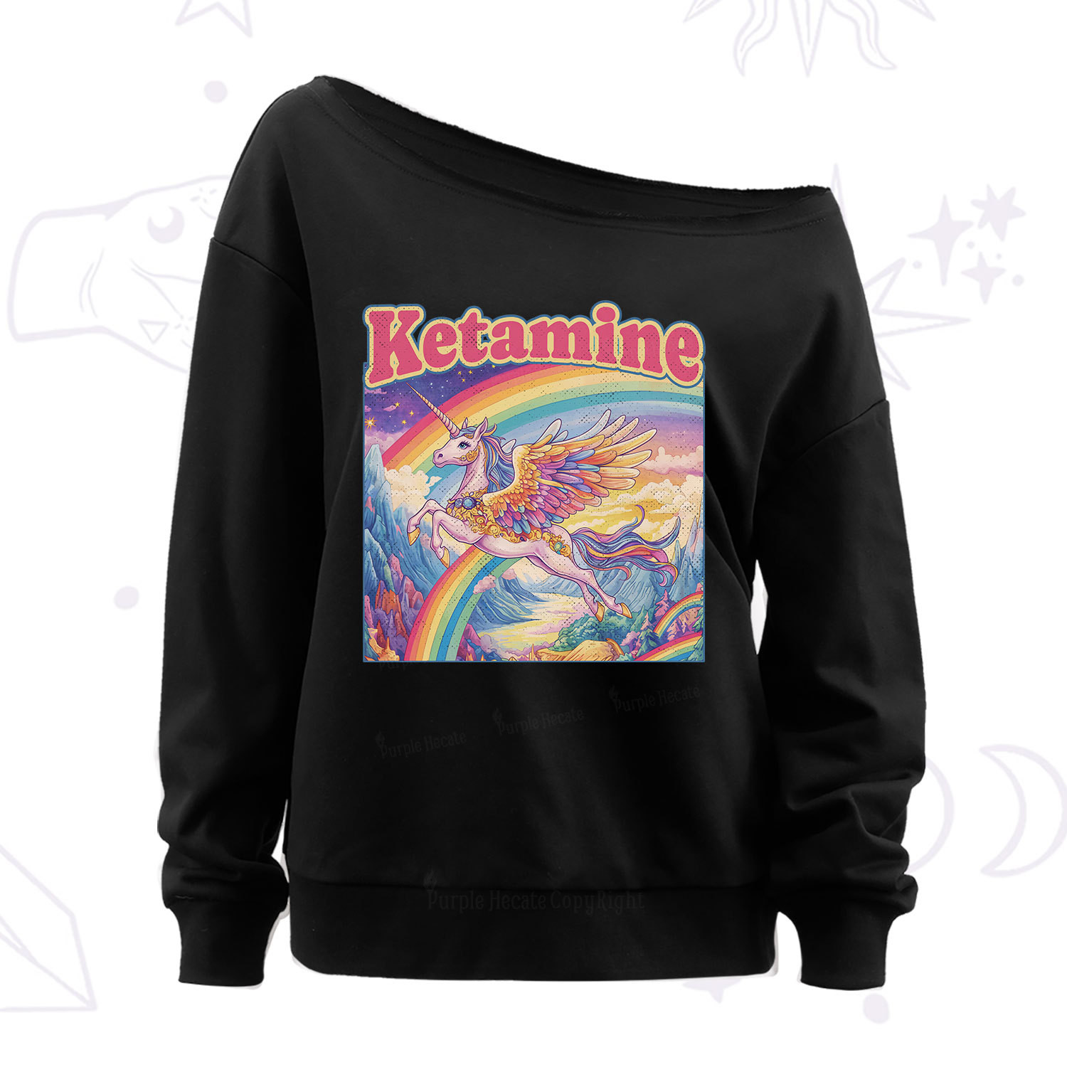 Purplehecate Ketamine Rainbow Unicorn Off The Shoulder Sweatshirt