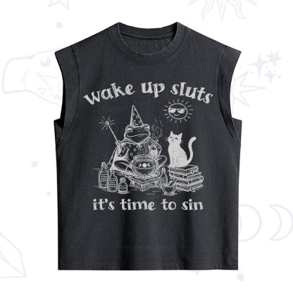 Purplehecate Wake Up Sluts It's Time to Sin Witch Frog Vintage Washed Tank