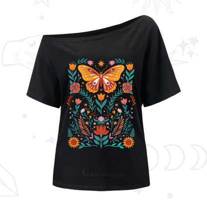 Purplehecate Boho Colorful Celestial Butterfly One Shoulder T-Shirt