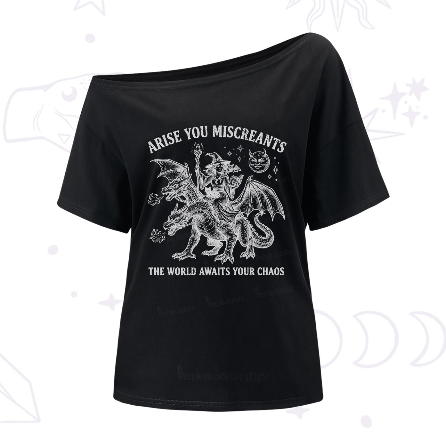 Purplehecate Arise You Miscreants Chaos Rider Witch One Shoulder T-Shirt