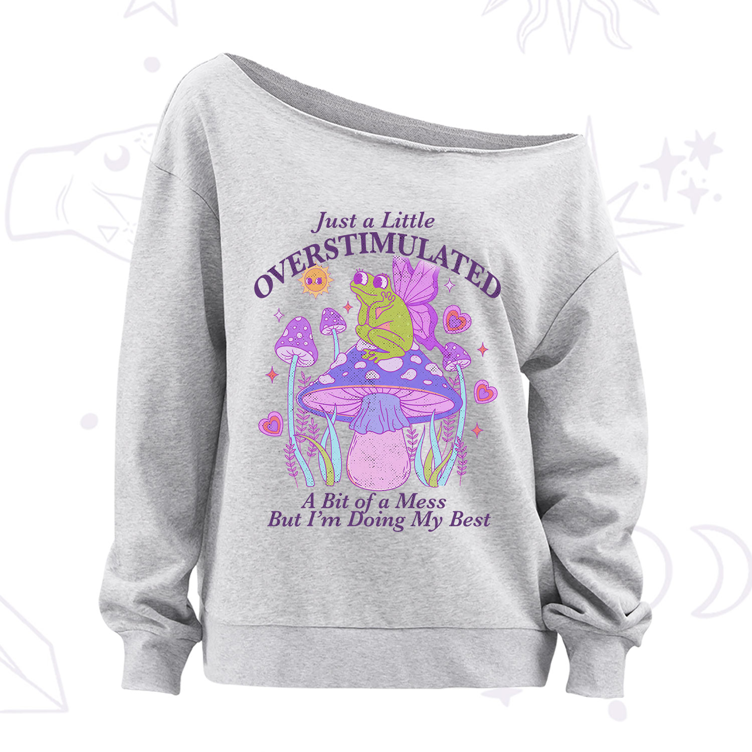 Purplehecate Just a Little Overstimulated Frog Off The Shoulder Sweatshirt
