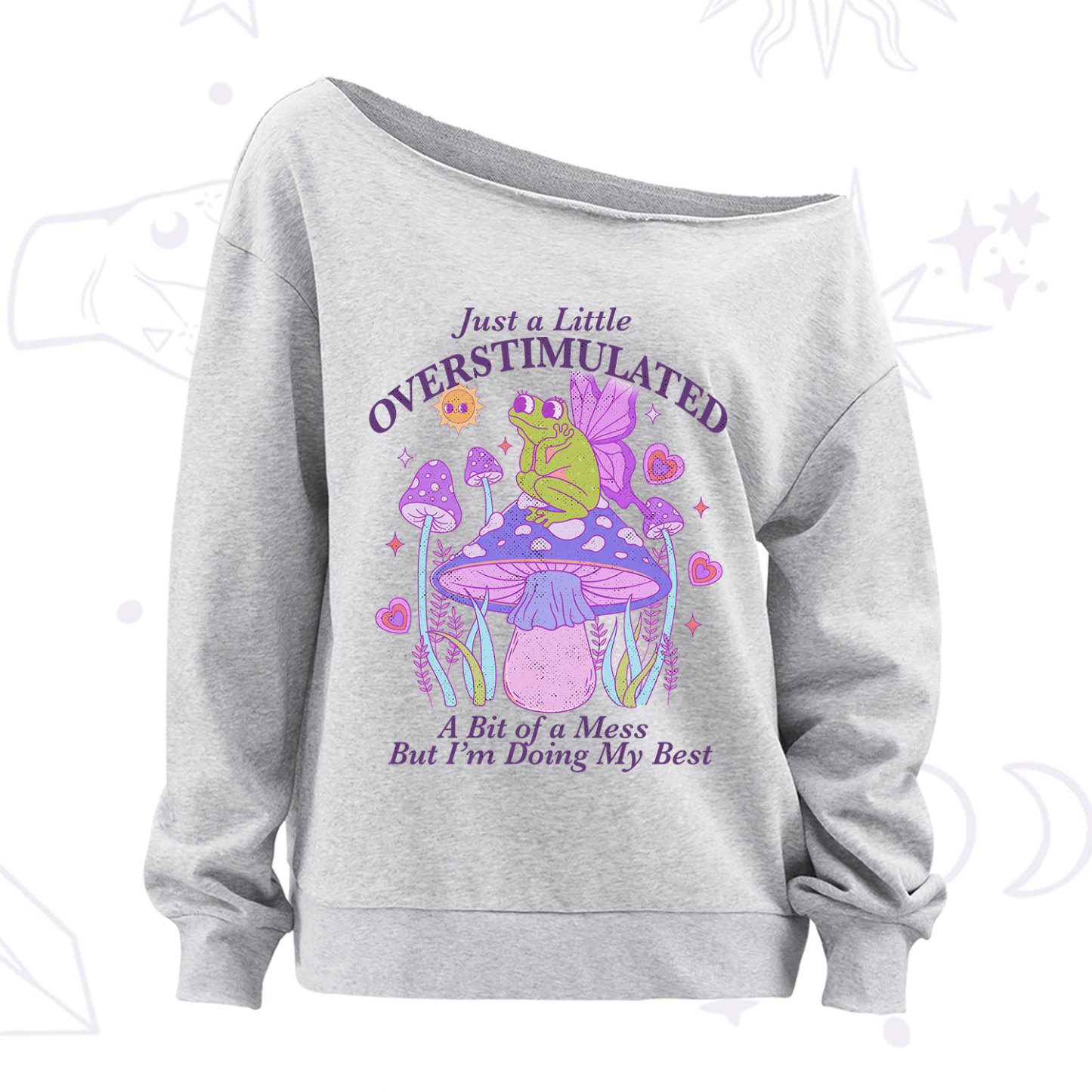Purplehecate Just a Little Overstimulated Frog Off The Shoulder Sweatshirt