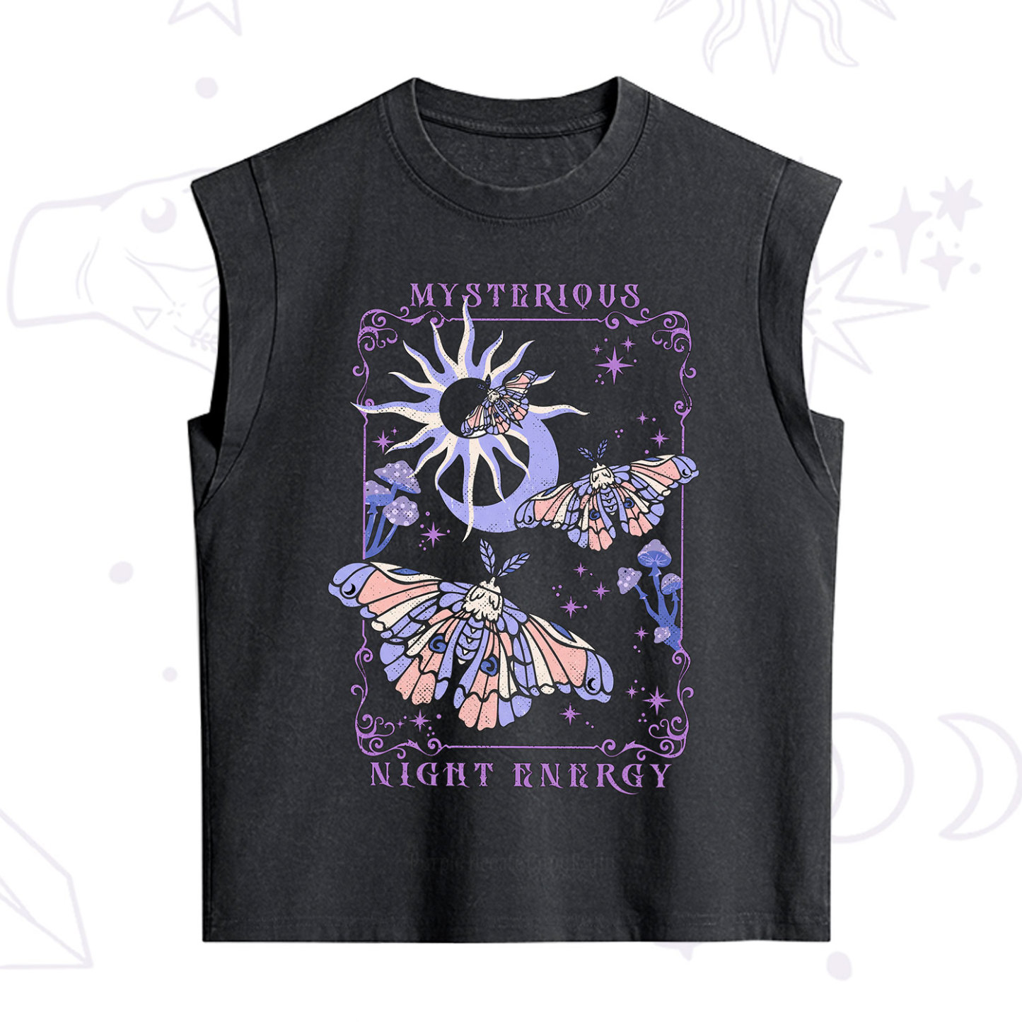 Purplehecate Mysterious Night Energy Moth Vintage Washed Tank