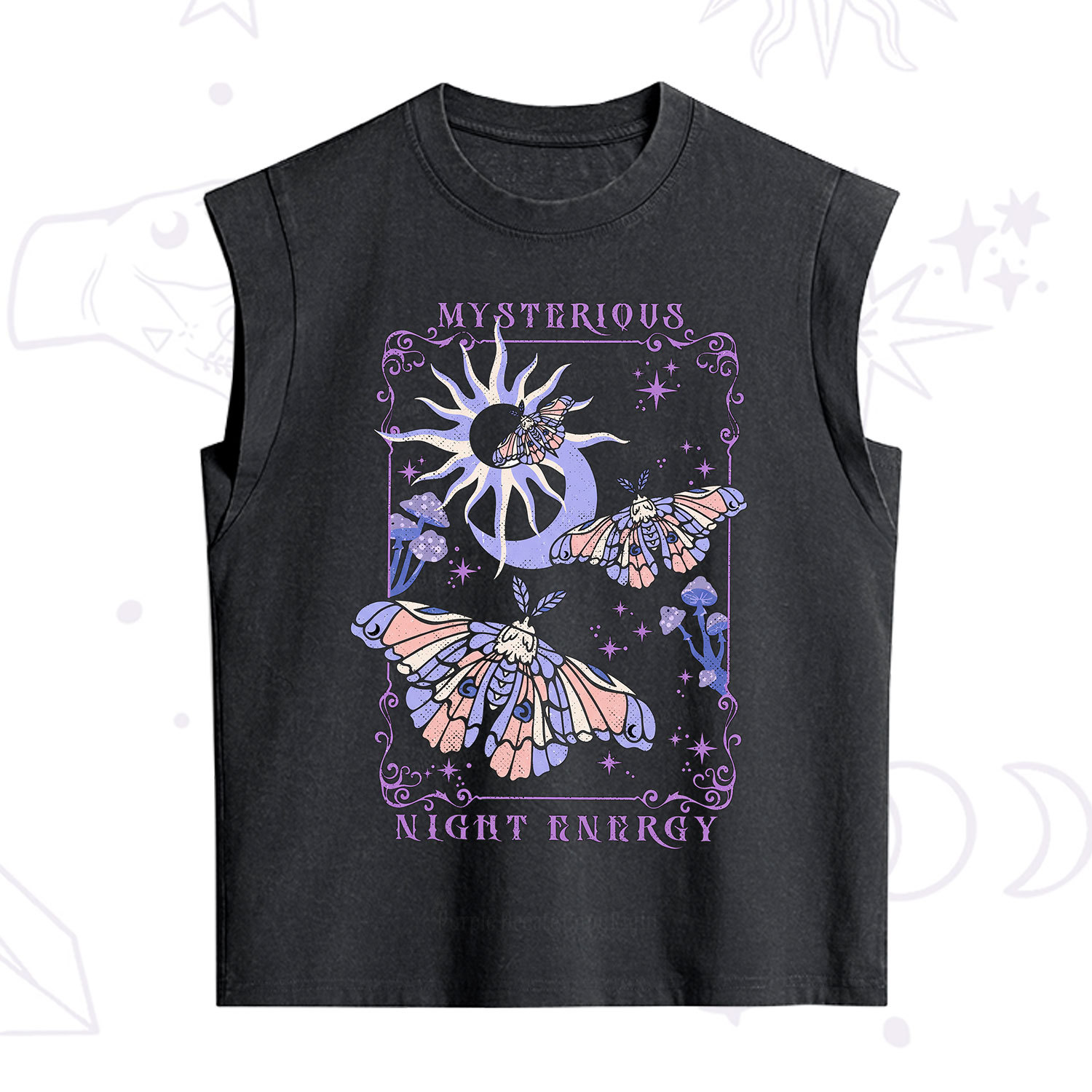 Purplehecate Mysterious Night Energy Moth Vintage Washed Tank