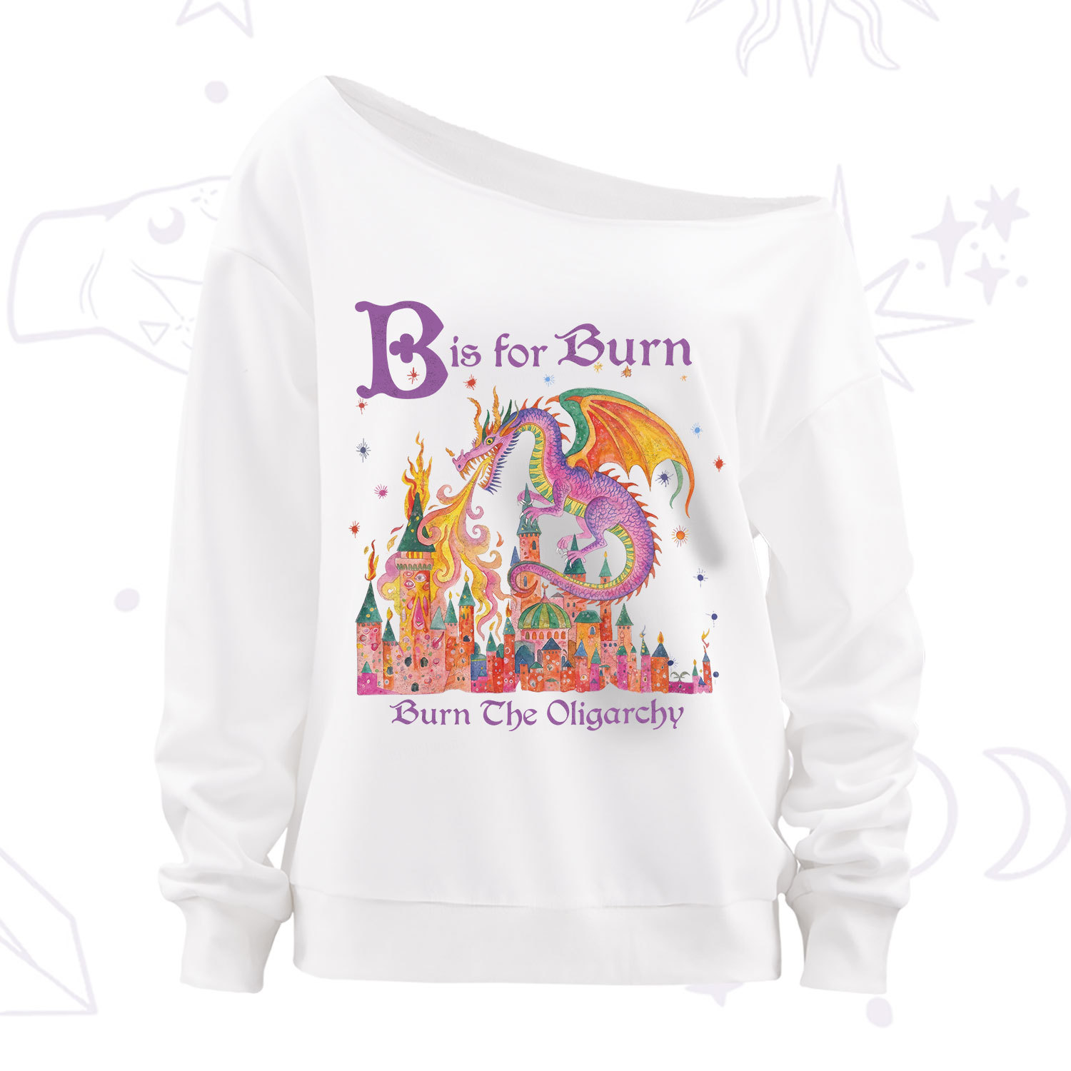 Purplehecate Burn The Oligarchy Off The Shoulder Sweatshirt