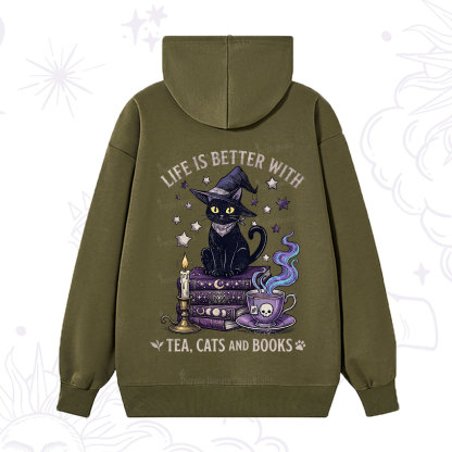 Purplehecate Life Is Better With Cats And Books Hoodie