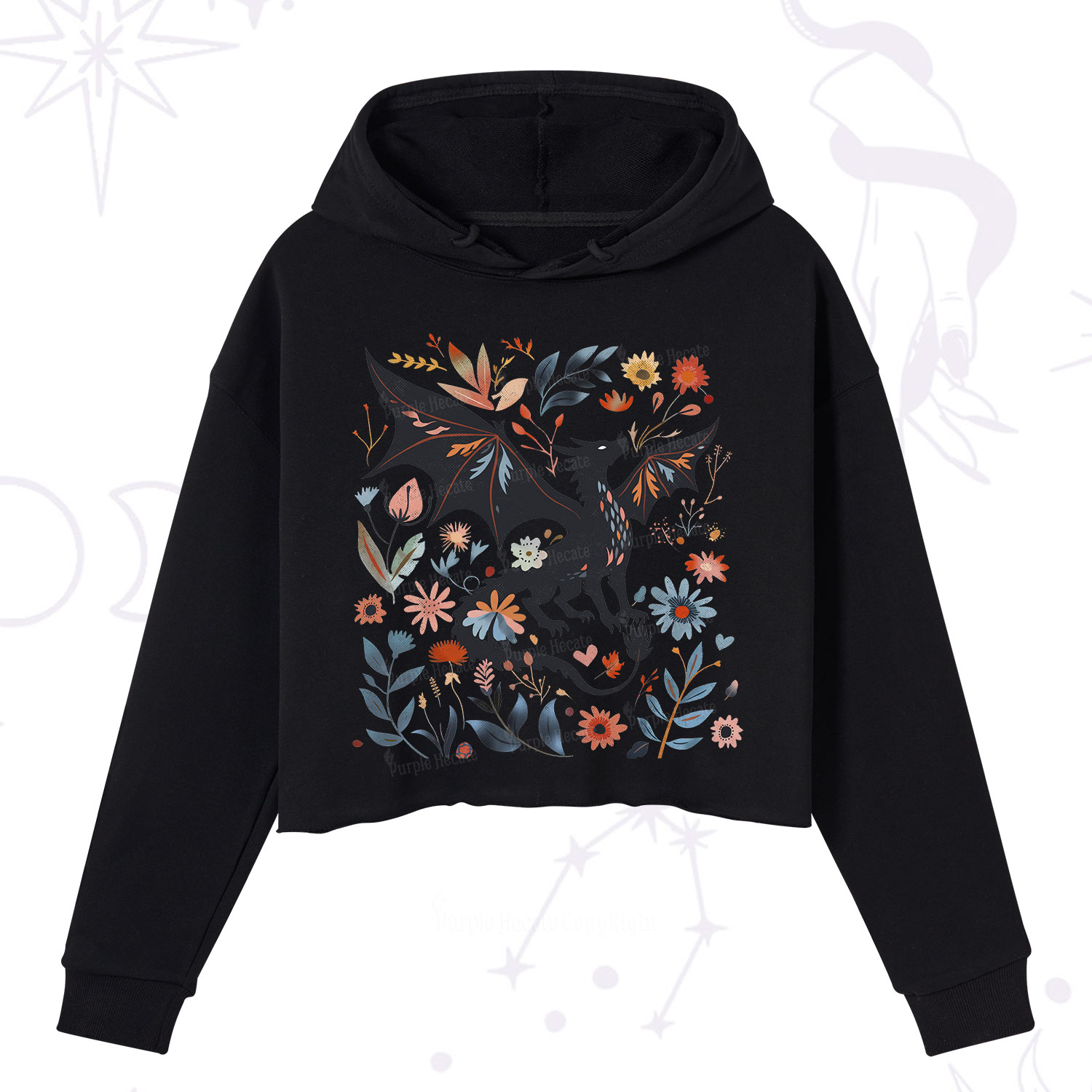 Purplehecate Vintage Fantasy Wyvern Bookish Crop Hoodie