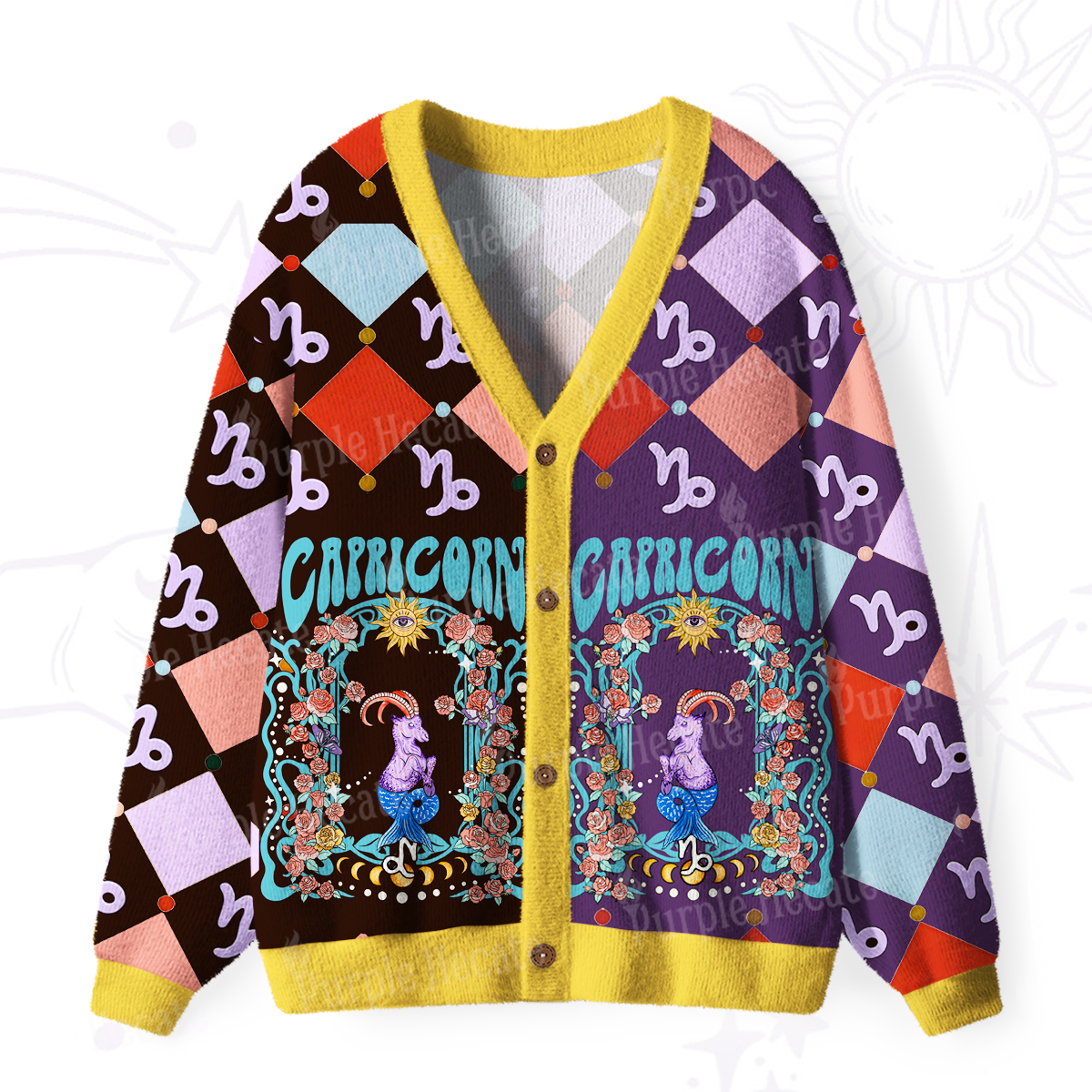 Purplehecate Capricorn Spirit Zodiac Ugly Cardigan Sweaters
