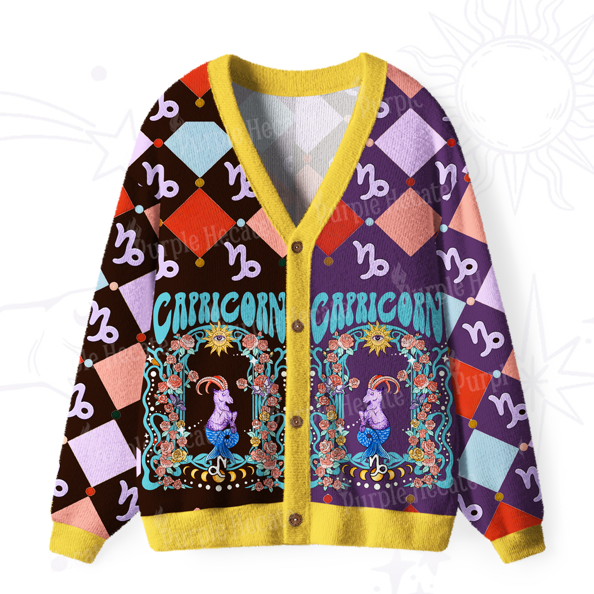 Purplehecate Capricorn Spirit Zodiac Ugly Cardigan Sweaters