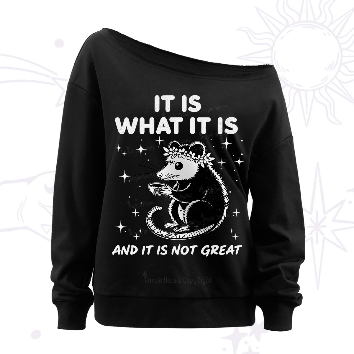 Purplehecate Possum It Is What It Is Off The Shoulder Sweatshirt