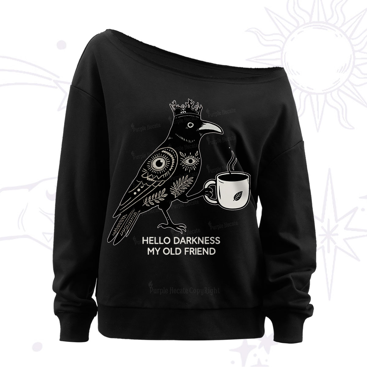 Purplehecate Hello Darkness My Old Friend Off The Shoulder Sweatshirt