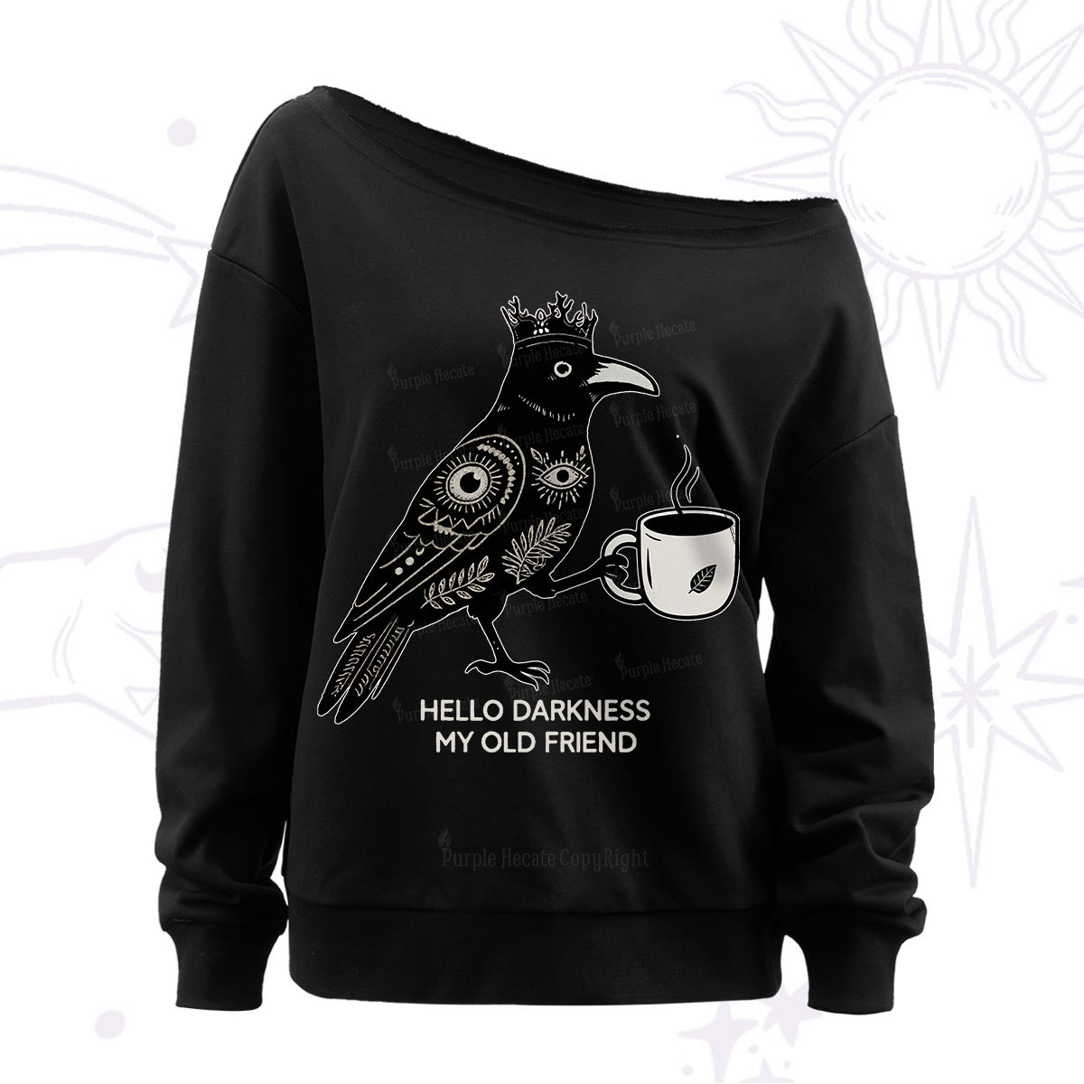 Purplehecate Hello Darkness My Old Friend Off The Shoulder Sweatshirt