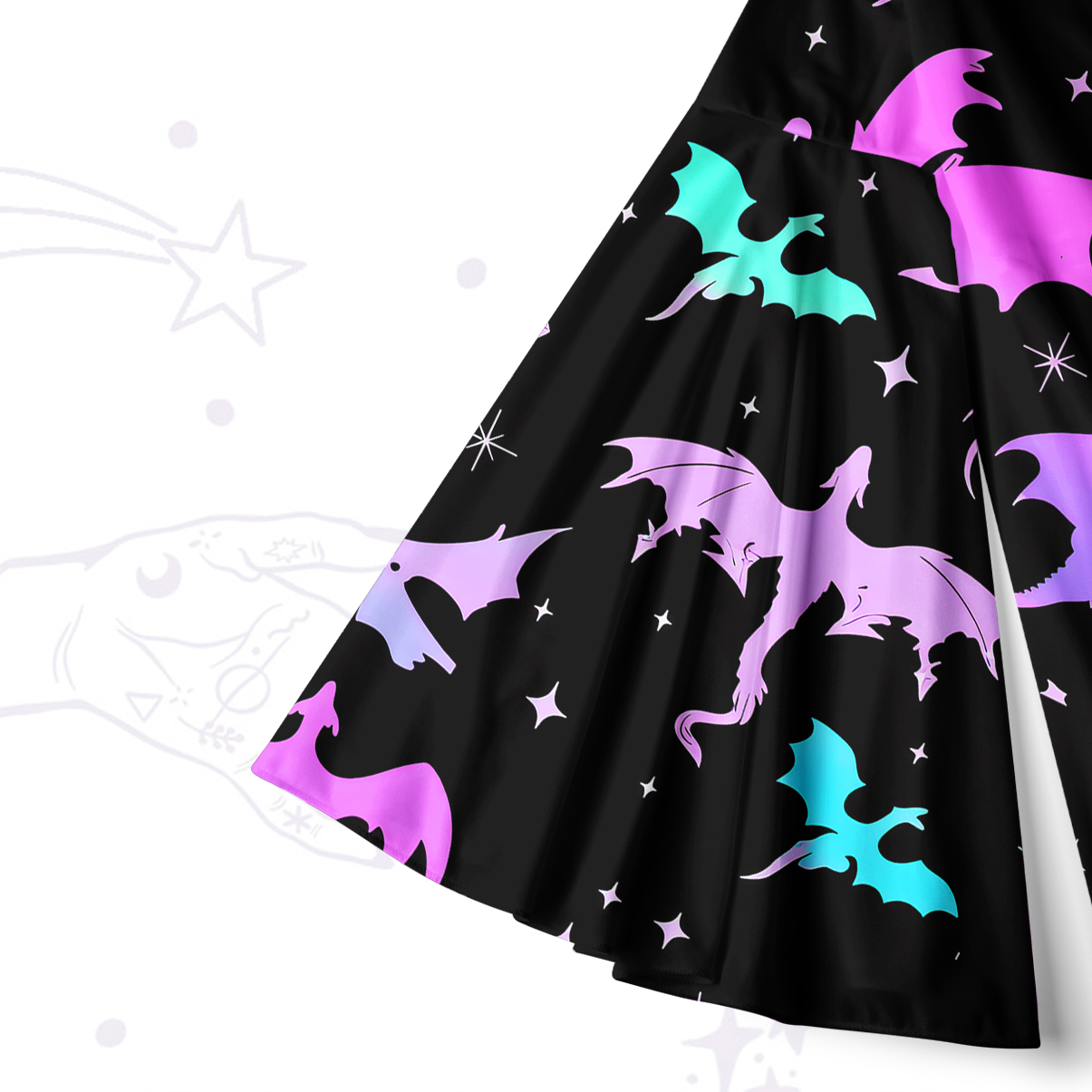 Purplehecate Neon Fantasy Dragon Allover Bell Sleeve Dress