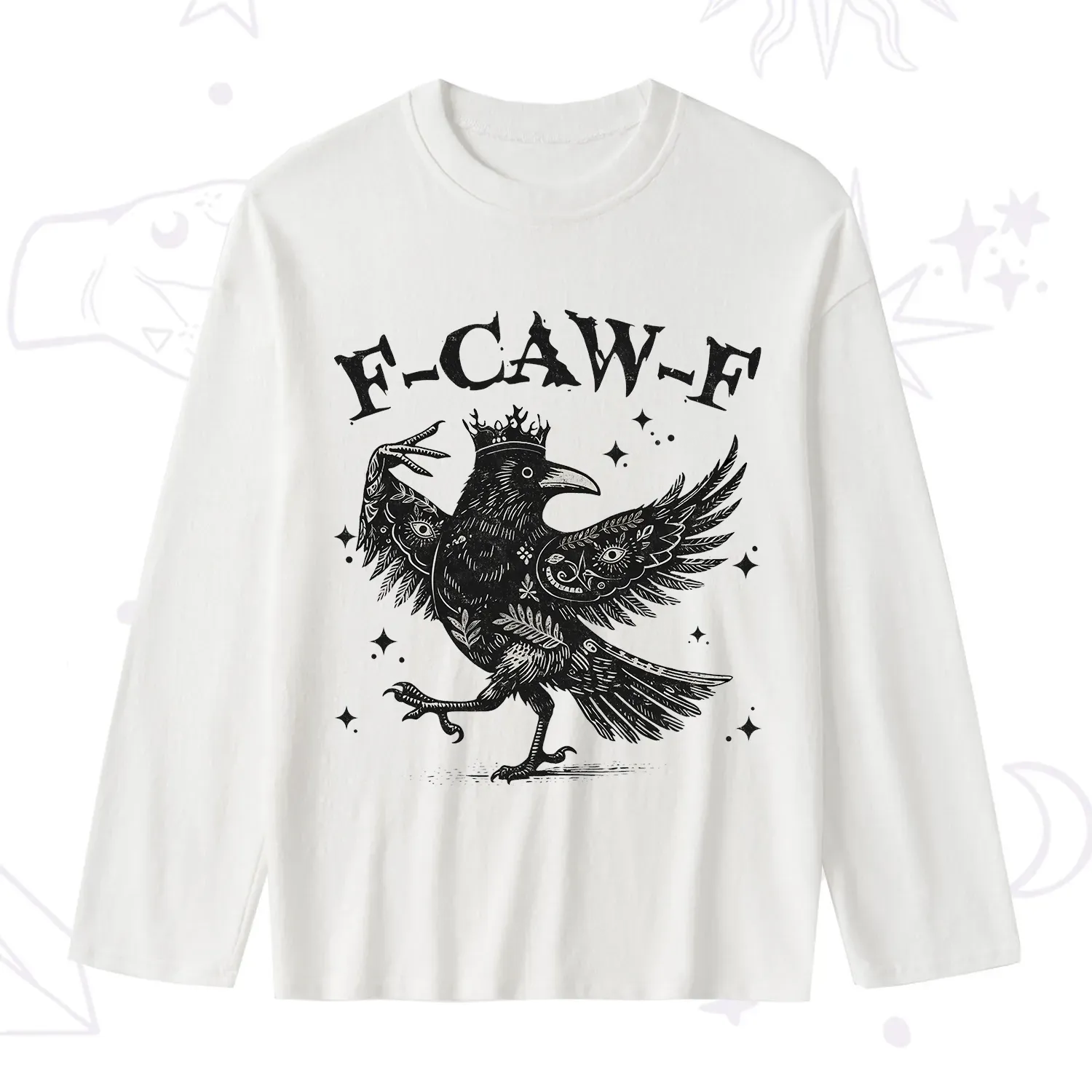 Purplehecate F-caw-f Funny Crow Slub Long Sleeve T-Shirt